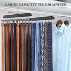 Tie Rack Hanger for Closet 20 Foldable Hooks, 1 Pack Wooden Non Slip Large Capacity Space Saving Tie and Belt Organizer with 360° Rotating Hooks for Tank Tops Bras Scarves Hat