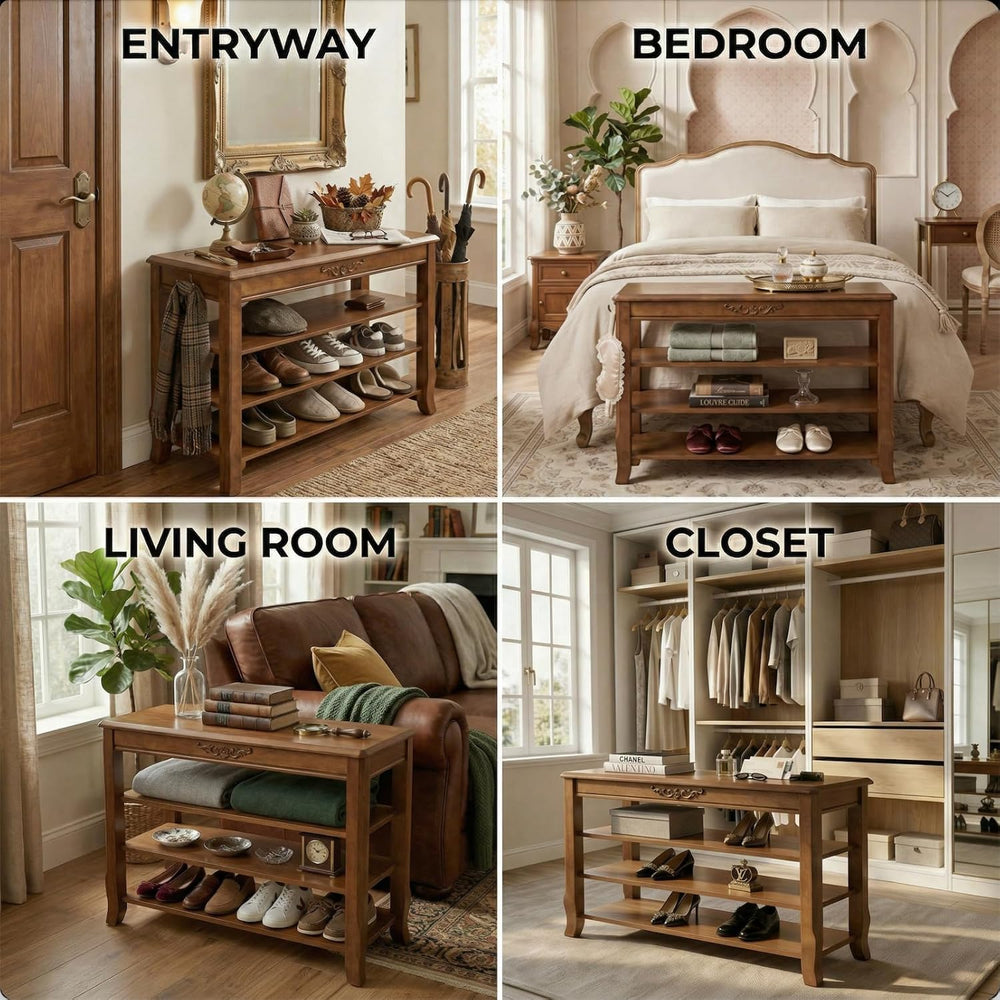 Shoe Rack Bench with Lift-Top Storage,3-Tier Shoe Storage Bench with Wooden S...