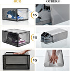 Attelite Upgrade 12pack Shoe Box Storage Containers,Thicken Sturdy Clear Stackable Plastic Shoe Organizer Box with Magnetic Door, Drop Front Shoe Box Sneakers X-Large
