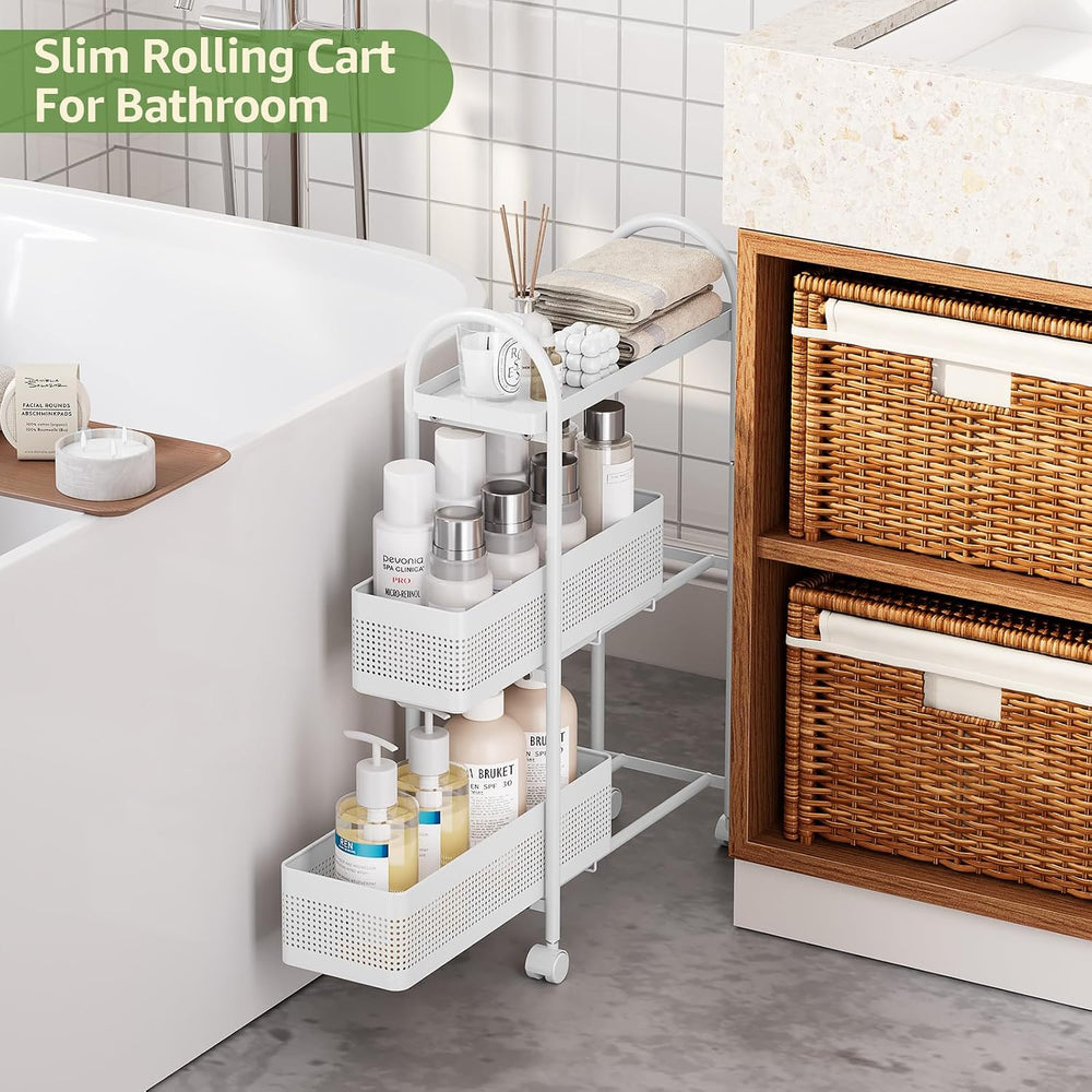 KINGRACK 3 Tier Slim Rolling Cart with Drawer, Metal Utility Storage Cart | 2...