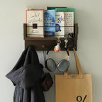 Entrance Coat Rack ，Coat Hooks, Wall-Mounted Wooden Hook Rack, Wall-Mounted Shelves are Very Suitable (Walnut Colored Finish-A)