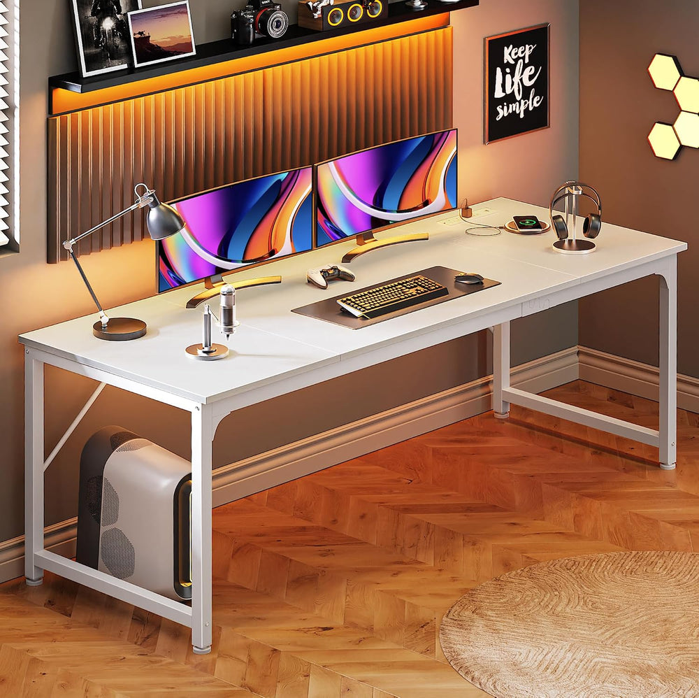 PRAISUN 70 x 24 Inch Computer Desk with Power Outlets & USB-C, White