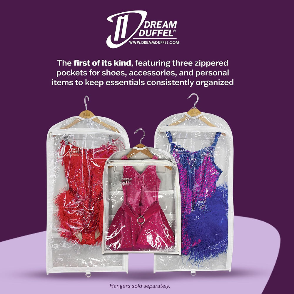 Clear Garment Bags for Dance Costumes 3-Pack, Gusseted, Short-Size, Side Zipp...