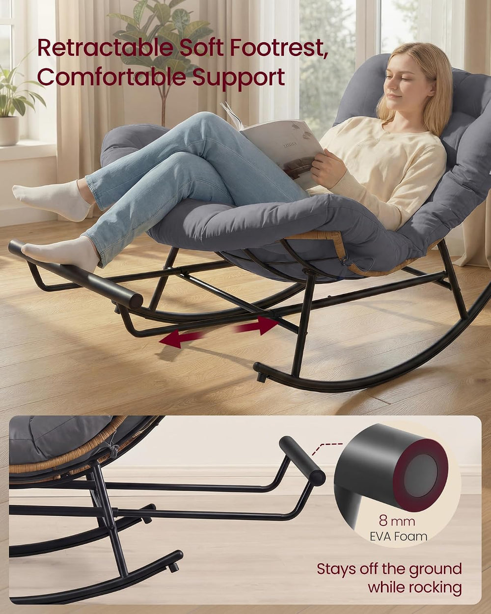 VASAGLE Papasan Chair, Outdoor Rocking Chair, Outdoor Furniture, Steel Frame,...