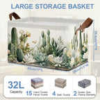 Cactus Succulent Collapsible Storage Box,Tropical Plants Organizer Bin with Handles for Room Decoration,Bins Book Basket Box 17x11.5x10Inch
