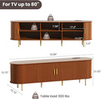 DHH 70.8 Inch Mid Century Modern TV Stand with Power Outlet for TVs up to 80 Inch, Entertainment Center with Storage and Adjustable Shelves, Media Console with Sliding Doors for Living Room(Walnut)