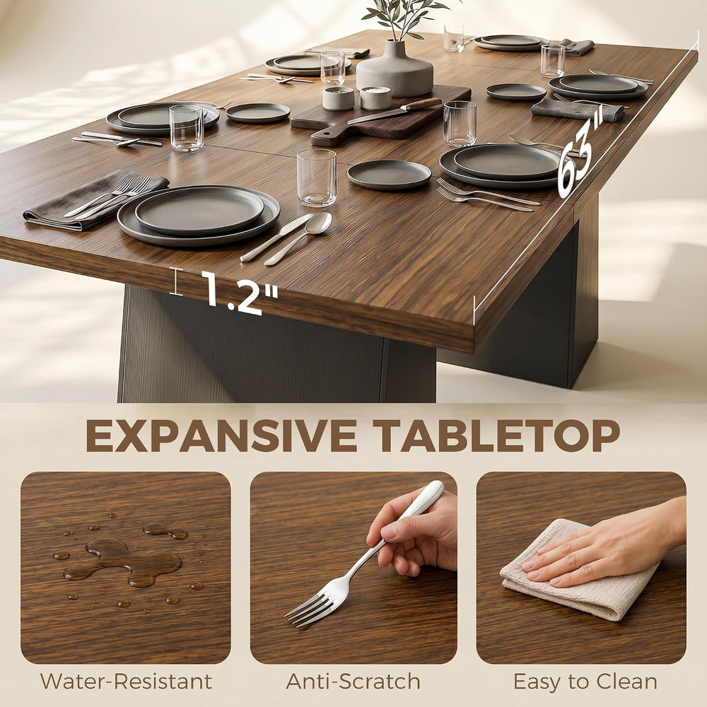 HOMCOM Modern Dining Table for 6, 63" Rectangle Kitchen Table with Trape...