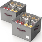 Criusia Shoe Organizer for Closet, 2 Pack Shoe Organizer with Transparent Cover and Sturdy Handles, Closet Shoe Storage for Sneakers Sandals Slippers, Fit 12-16 Pairs, Gray