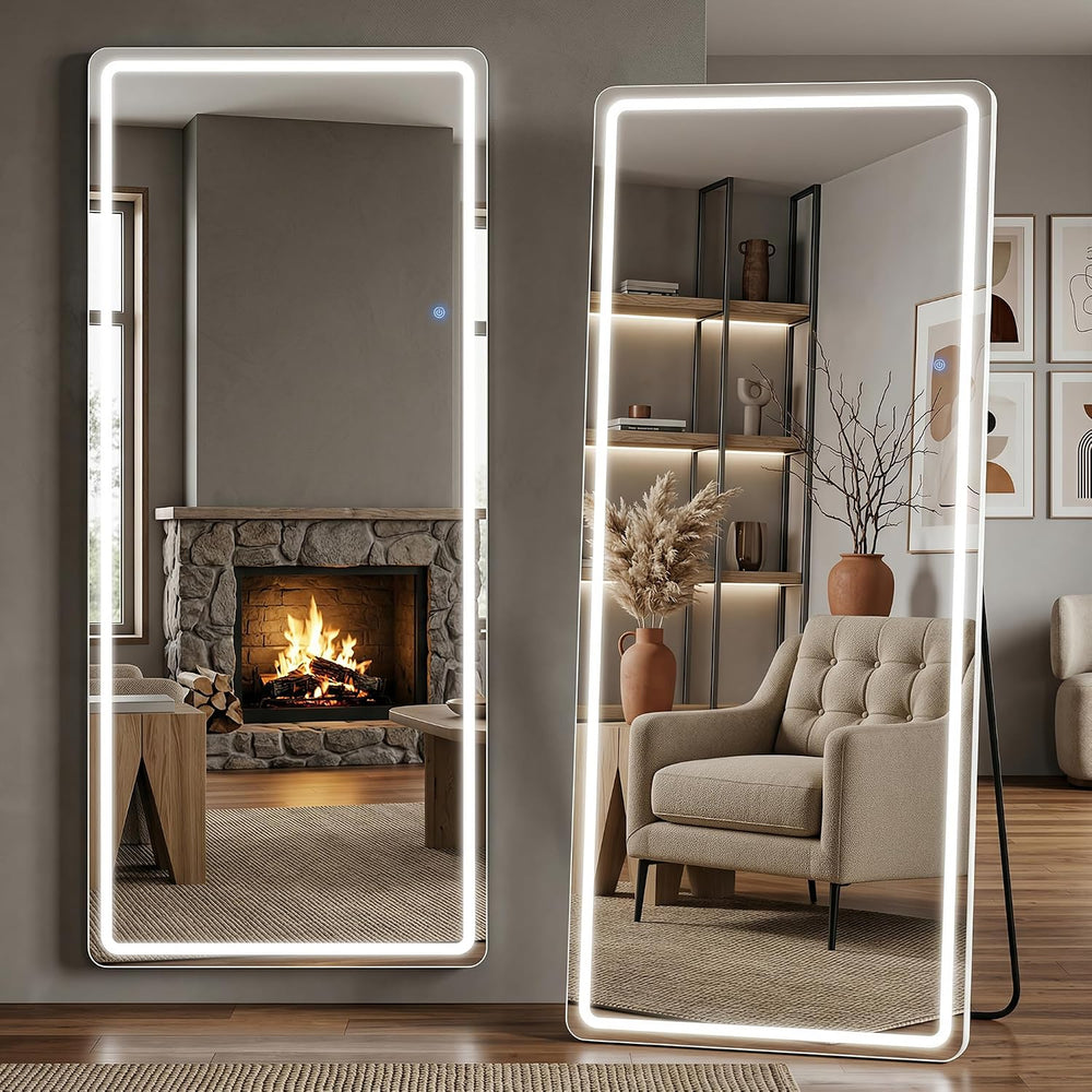 76"x34" Full Length Mirror with LED Lights, Dimmable Lighted Floor ...