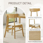 Wooden Dining Chairs Set of 6, Upholstered Modern Dining Room Chairs, Mid Century Oak Kitchen Chairs with Curved Wood Backrest for Kitchen, Restaurant, Farmhouse (Cream Fabric & Original Color)
