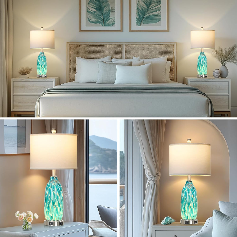 Rinweey 26" Peacock Green Glass Table Lamps Set of 2,Coastal Nautical Be...
