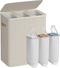 SONGMICS Laundry Basket, 50.2 Gal. Laundry Hamper, 3 Compartments, Easy Assembly, with Lid and Handles, Removable Liners, 25.2 x 15.7 x 29.5 Inches, Cappuccino Beige ULCB814LH01