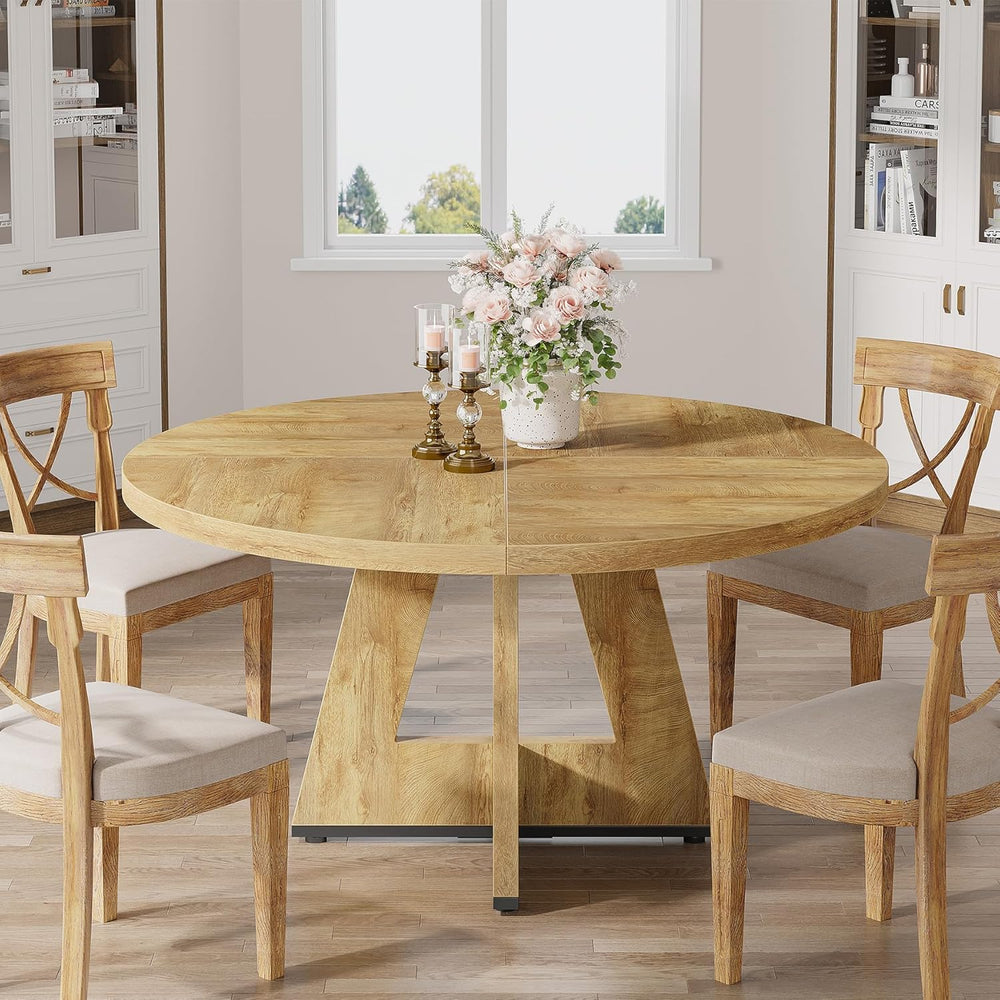 Tribesigns 47 inch Round Dining Table Wood Kitchen Table for Dining Room, 47&...