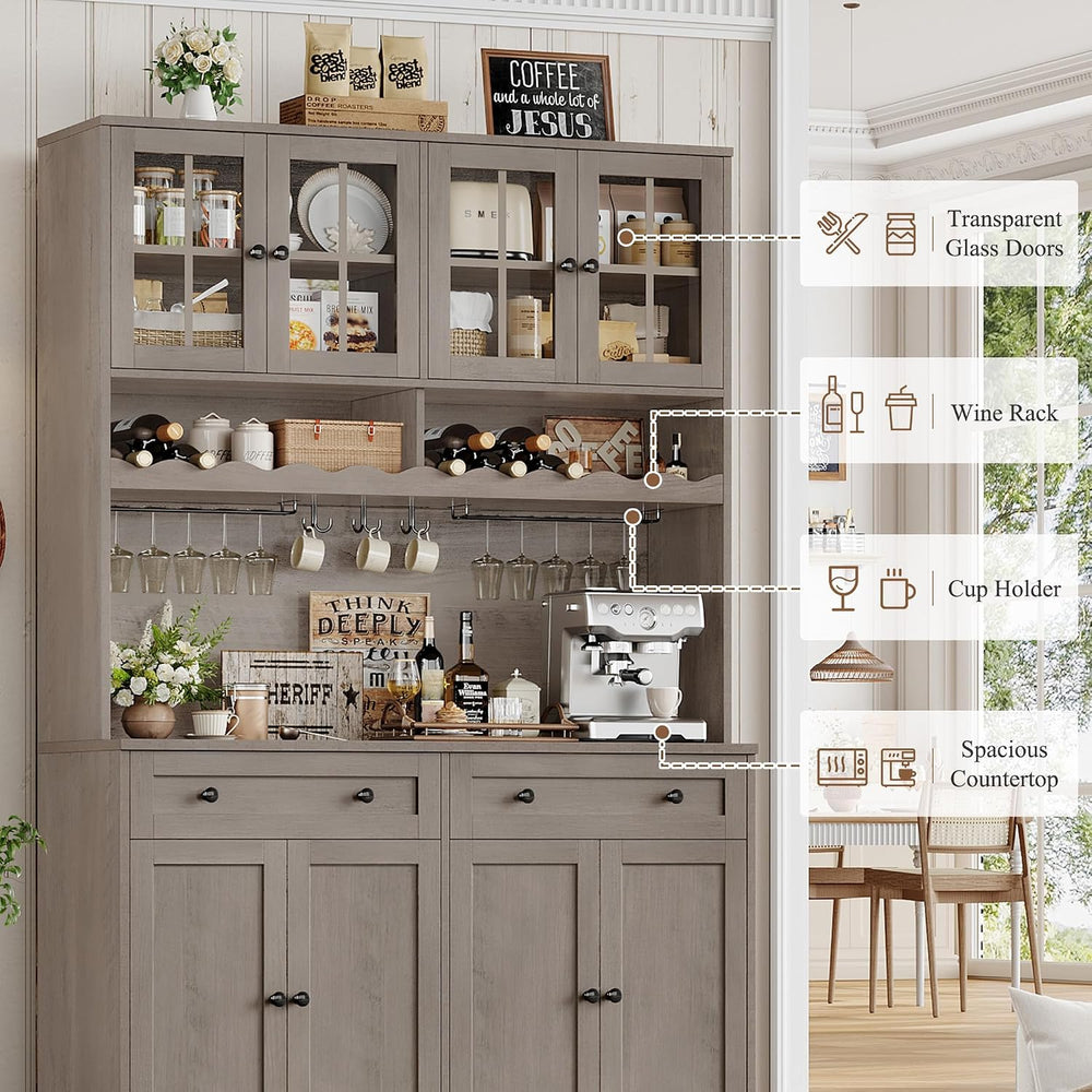 HOSTACK Kitchen Pantry Storage Cabinet, Coffee Bar Hutch Cabinet, Ash Gray | ...