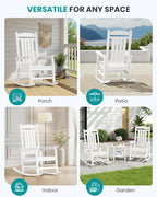 SERWALL Oversized Outdoor Rocking Chairs Set of 2, Oversized HDPE Porch Rockers for Adults, All-Weather Composite Patio Rocking Chairs, White