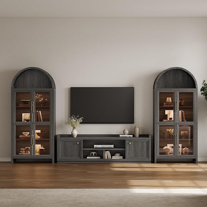 SICOTAS TV Stand Entertainment Center - 67" TV Console for Living Room Modern TV Stand for Bedroom, Media Console with Shelf and Cabinet, Entertainment Stand for TVs up to 65 75 Inch(Dark Grey Oak)