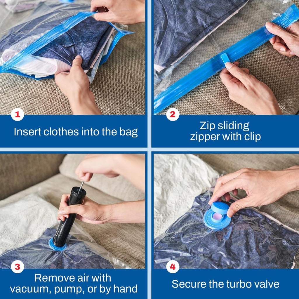 Spacesaver 4 Pack Large Vacuum Storage Bags for Comforters, Blankets & Clothes – Vacuum Sealed Compression Bags with Hand Pump – Space Saver Storage Bags for Bedding, Moving, Travel & Organization