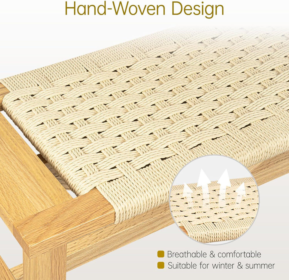 Solid Wood Narrow Bench, 33.46" Woven Bench for Entryway and Hallway, En...