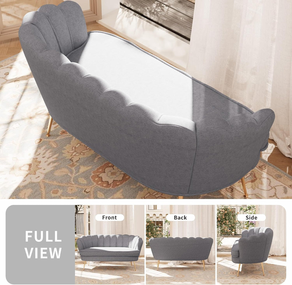 59'' Loveseat Sofa, Modern Chenille 2-Seater Sofa with Golden Legs, C...