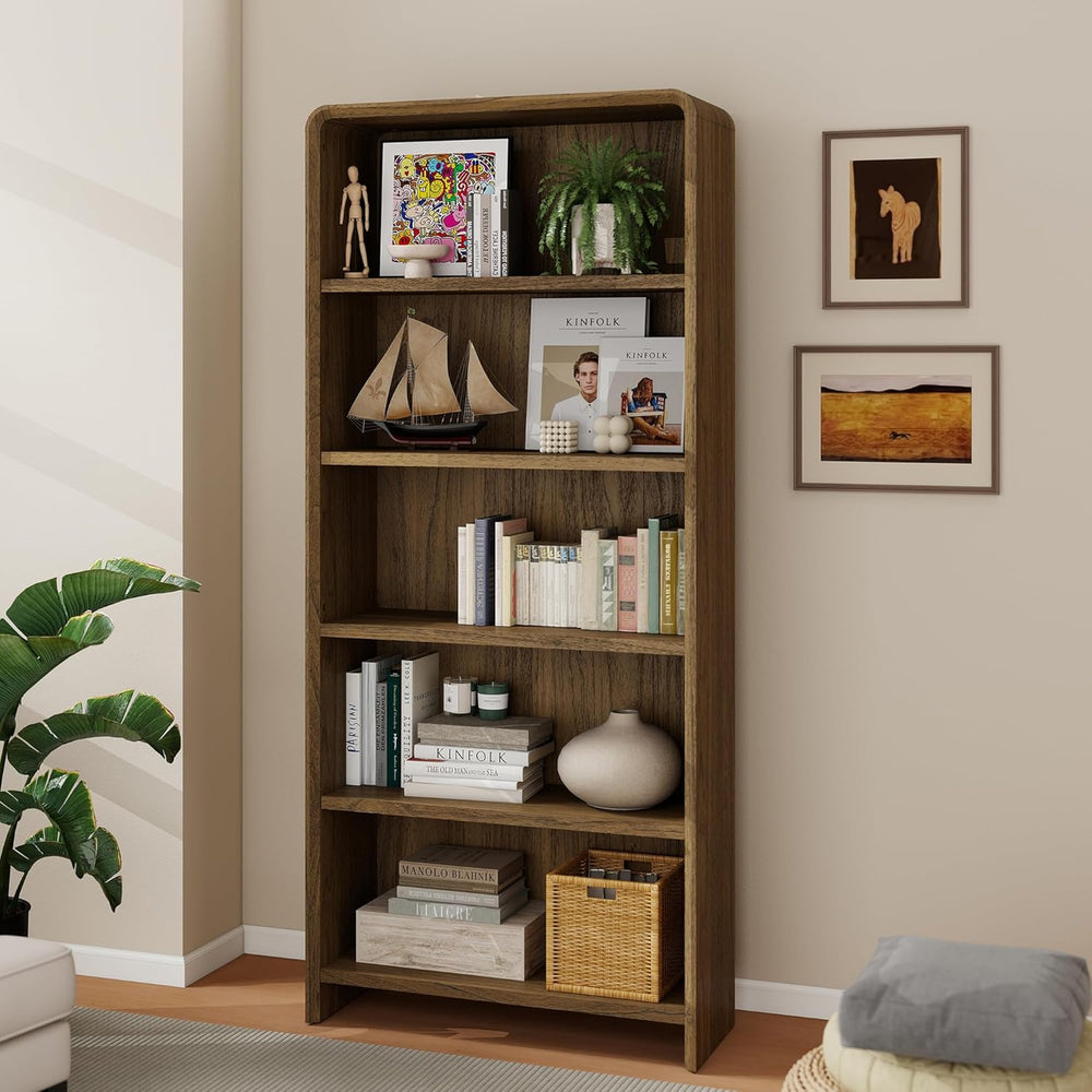 Bevfint 71" Bookcase Tall 5 Shelves Wood Bookshelf with Curved Soft Edge...