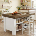 Tribesigns 55-Inch Kitchen Island with Seating and Storage, Farmhouse Wooden Stationary Island Table with Large Worktop & Leg Room, with Storage Shelves for Kitchen, Dining