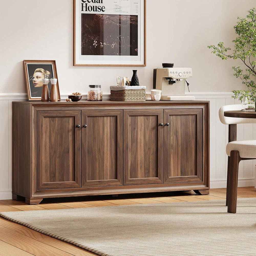 60" Buffet Cabinet with Storage, 4 Doors & Adjustable Shelves Brown