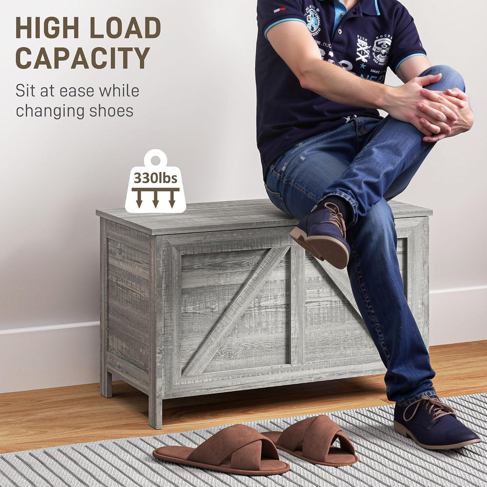 HOMCOM 30" Farmhouse Storage Bench Lift Top Storage Chest in Light Gray ...