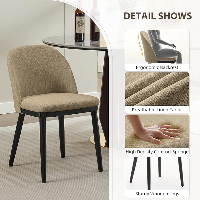 Wooden Dining Chairs Set of 6,Upholstered Kitchen Dining Room Chairs with Cur...