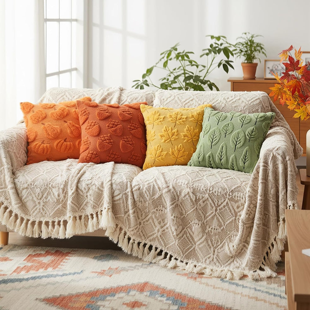 Tiamon 4 Pcs Fall Throw Pillow Covers 18 x 18 Inch Thanksgiving Embroidered