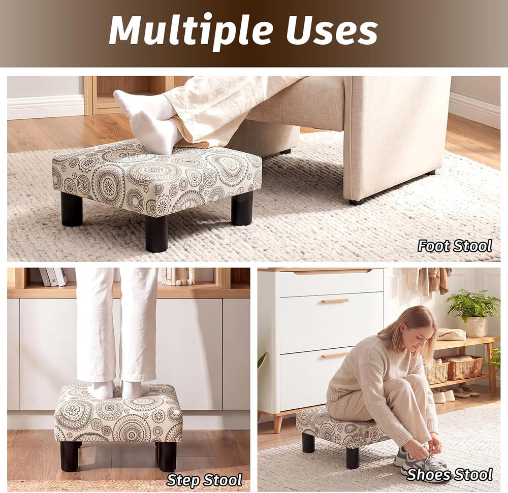Joveco Small Foot Rest Stool Ottoman, Square Upholstered Fabric Footstool for...