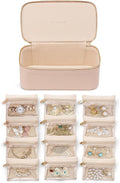 VLANDO Travel Jewelry Organizer with 12 Clear Velvet Zipper Pouches,Khaki | Travel Luggage Storage,Rings,Bracelets,Earrings Storage,Women Girls,Bridesmaid,Anniversaries Gift