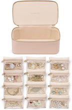 VLANDO Travel Jewelry Organizer with 12 Clear Velvet Zipper Pouches,Khaki | Travel Luggage Storage,Rings,Bracelets,Earrings Storage,Women Girls,Bridesmaid,Anniversaries Gift