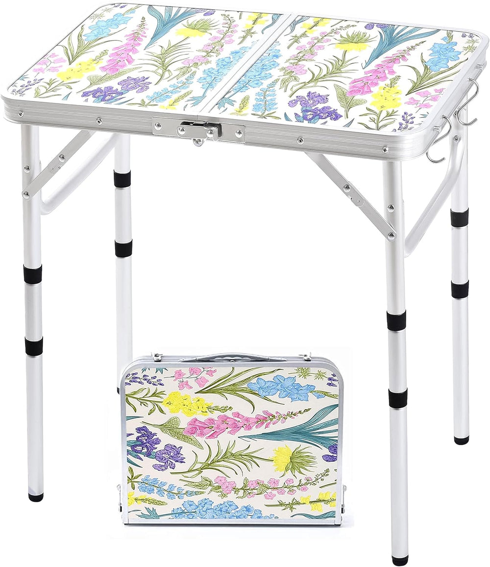 Yriuat Folding Camping Table 2ft Portable Picnic Table, Blooming Floral | Adj...
