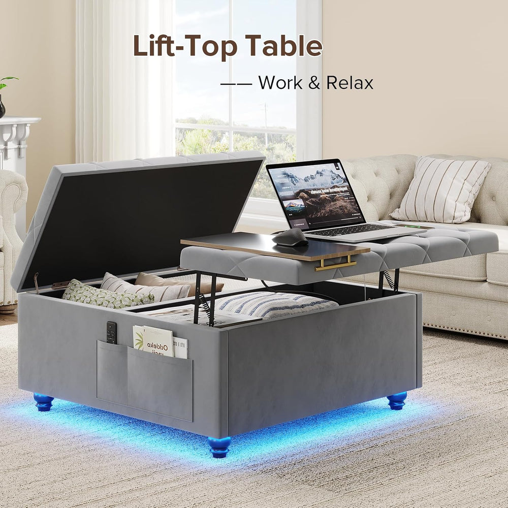 Dnxao Ottoman Coffee Table with Storage and Tray for Living Room, Gray | Tuft...