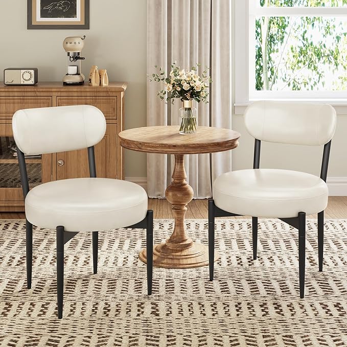 Upholstered Dining Chairs Set of 4, PU Leather Dining Room Chairs with Sturdy Metal Legs, Kitchen Chairs for Dining Room/Kitchen/Restaurant/Hotel, Modern Style, White