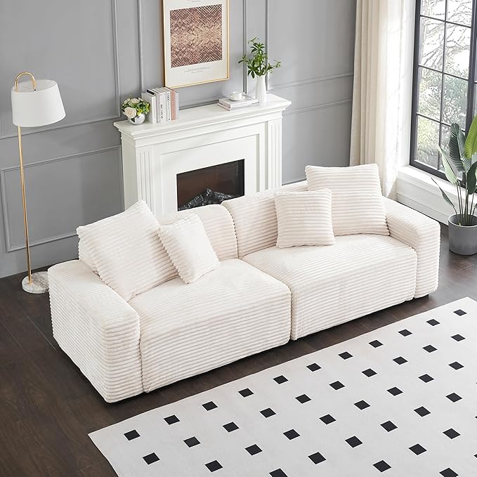 Ball & Cast 104" Modular Sectional Sofa,Cloud Sectional Couch with 4 Pillows,Loveseat Couches W/Deep Seat and Armrest,4 Seater Sectional Sofa for Living Room,Apartment,Corduroy Fabric,Beige