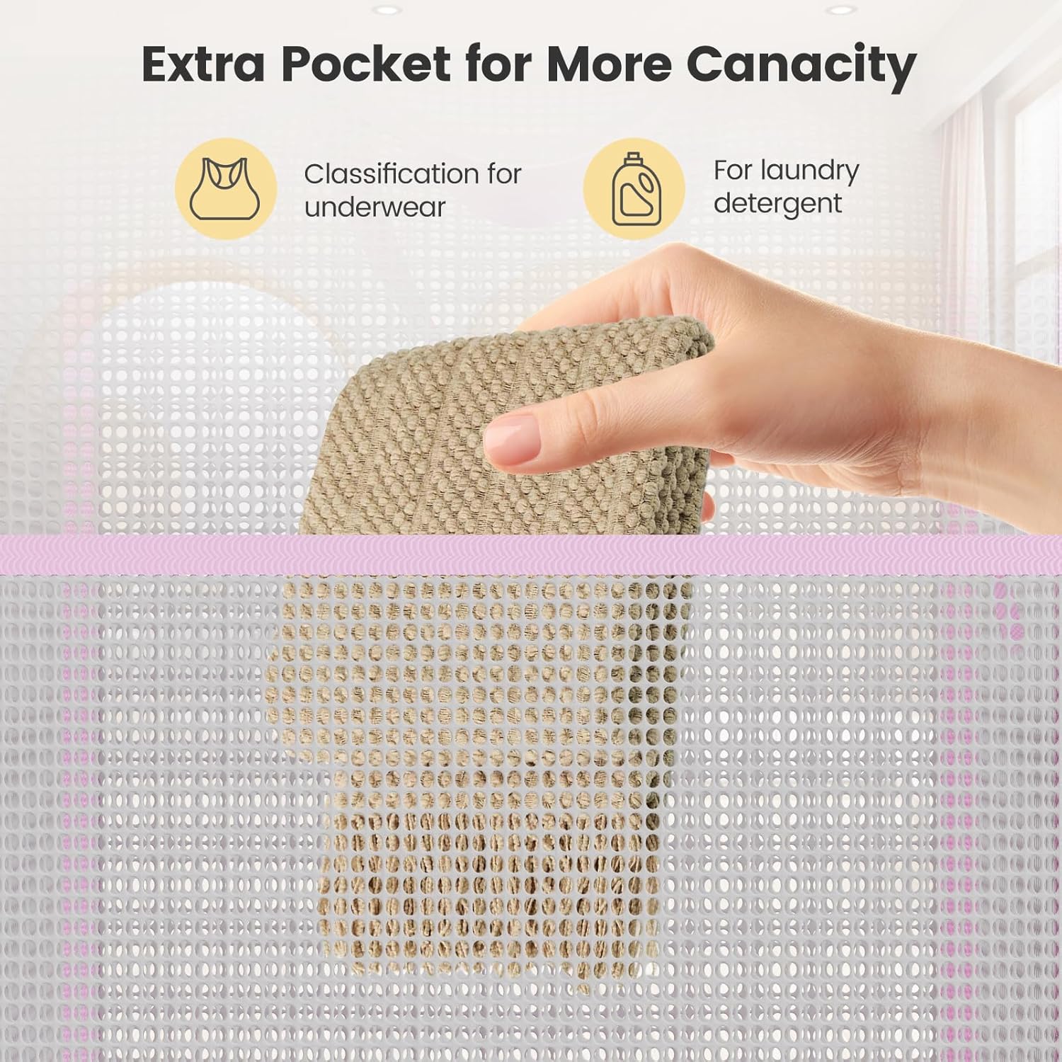 Strong Mesh Pop-up Laundry Hamper, Quality Pop Up Hampers for Laundry with Durable Handles Solid Bottom High Carbon Steel Frame, Easy to Open and Fold Flat for Storage(Light Pink)