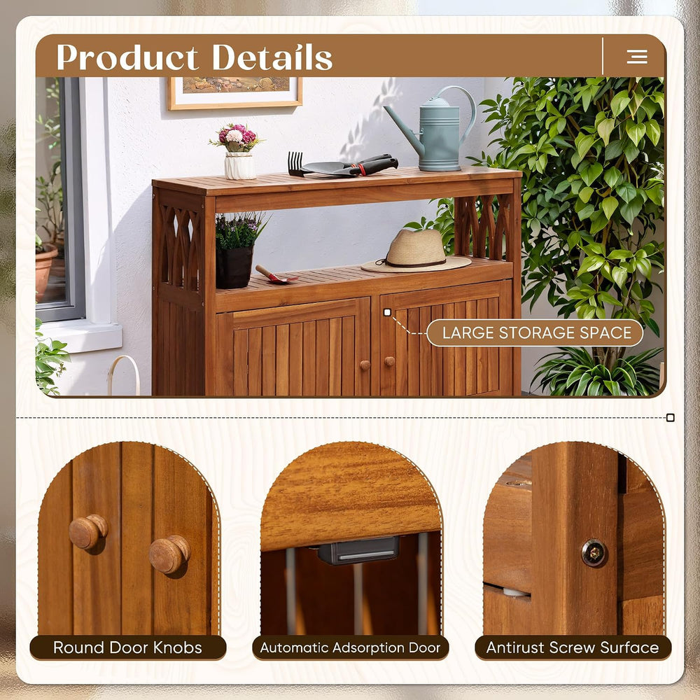 Flamaker Acacia Wood Outdoor Storage Cabinet,Waterproof Potting Table,Brown