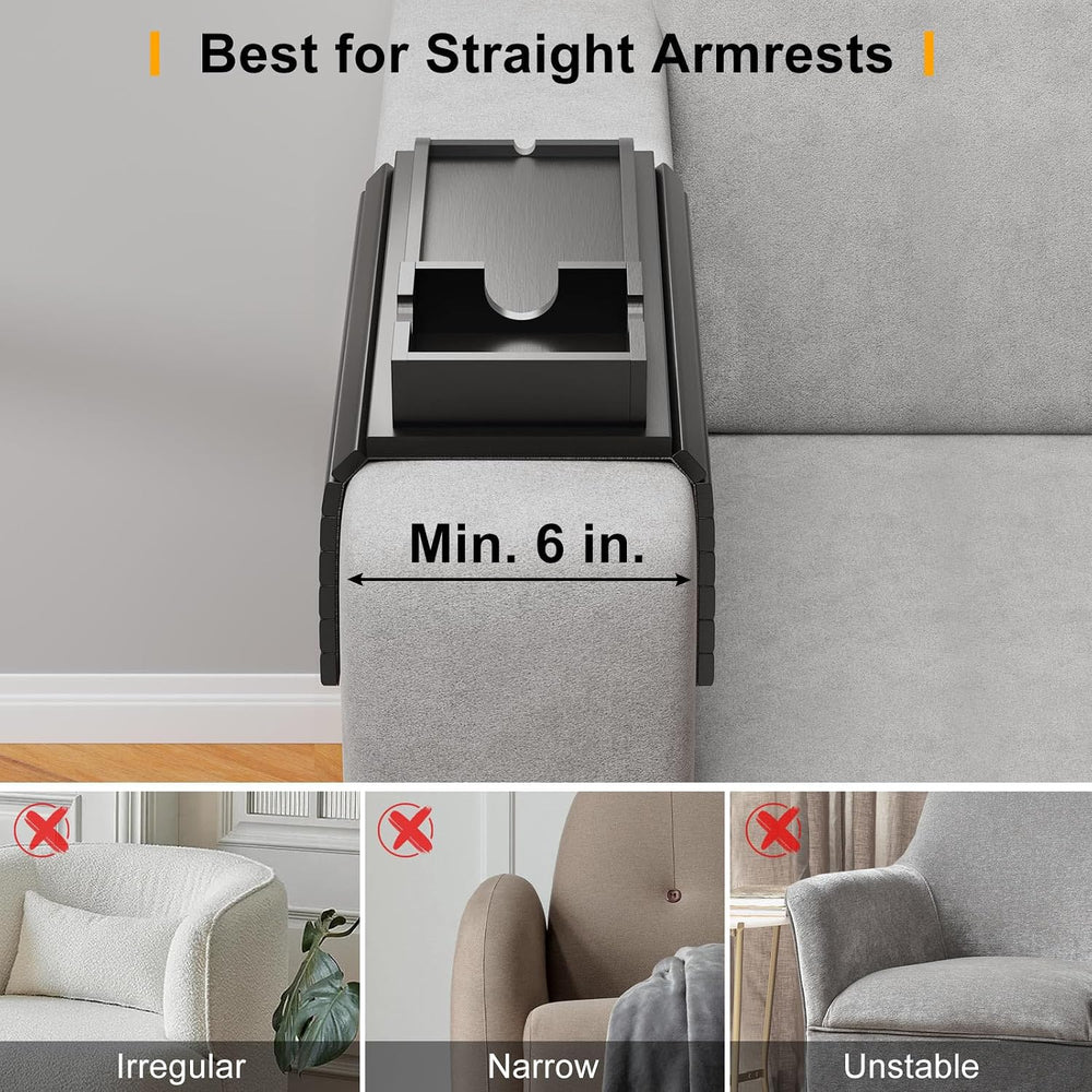 Bestjing Bamboo Couch Armrest Table, Sofa Arm Tray with Detachable Couch Cup ...