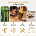 26.77" Full Assembled Luggage Rack for Guest Room, Set of 2 Bamboo Foldable Suitcase Stand, Bedroom & Hotel, Folding Luggage Holder with 5 Nylon Straps, 600D Oxford Fabric Shelf Natural Wood