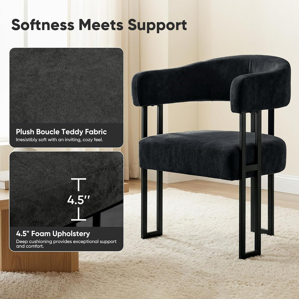SIMTONAL Boucle Dining Chairs Set of 4-Black Accent Chairs with Arms, Soft Te...