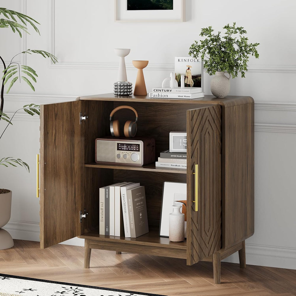 Kiasthome Walnut 2-Door Sideboard Buffet Cabinet with Storage | Adjustable Sh...