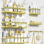 YASONIC Shower Caddy, 6 Pack Large Capacity Bath Organizer with Soap Holder and 12 Hooks, Rustproof Shower Shelves for Inside Shower, No Drilling&Sleek Bathroom Organizers and Storage Gold