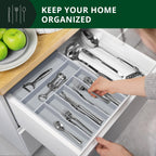 ROYAL CRAFT WOOD Luxury Bamboo Kitchen Drawer Organizer - Silverware Organizer - Utensil Holder and Cutlery Tray with Grooved Drawer Dividers for Flatware and Kitchen Utensils (7 Slot, Gray)