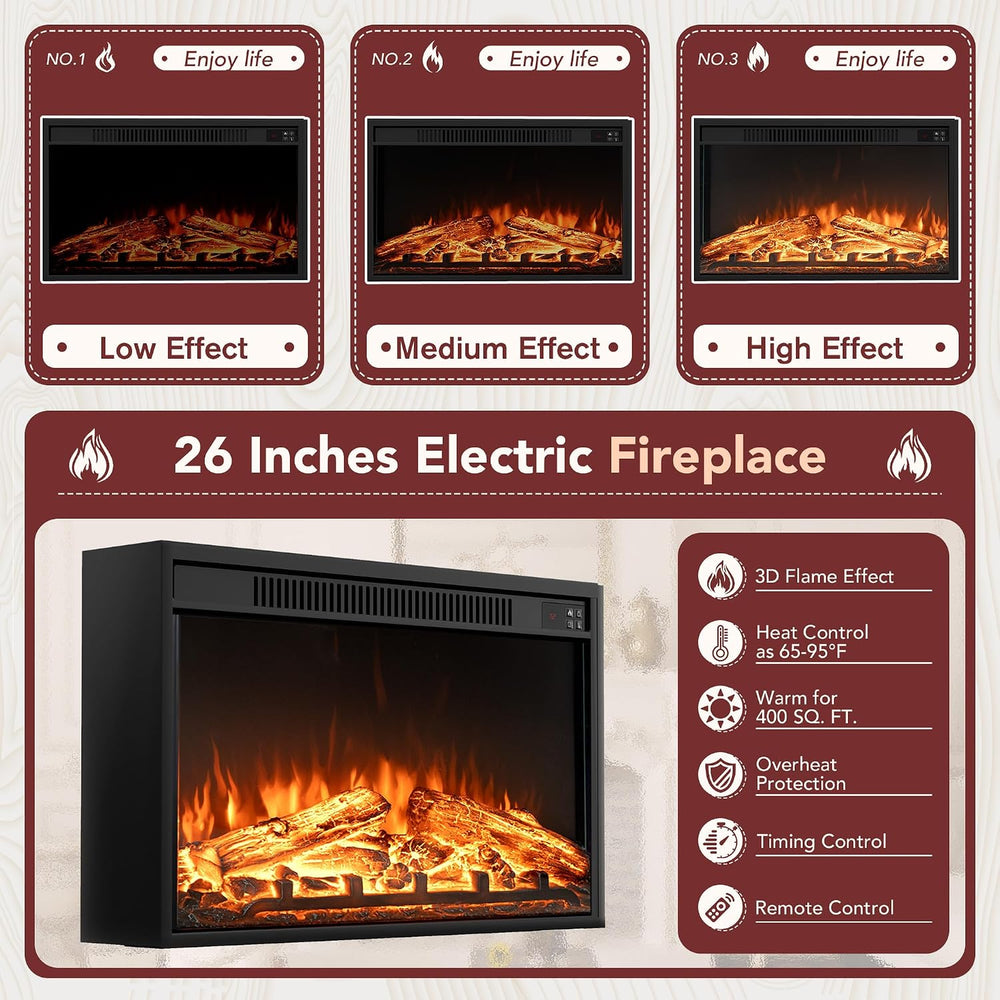 JUMMICO Fireplace TV Stand for TVs Up to 65+ Inch with 26" Fireplace(Gre...