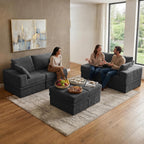 142'' Modular Sectional Sofa, Deep Seat Boneless Couch with Storage | Oversized High-Back for Living Room & RV | With Ottoman | High Density Foam & Corduroy | Tool-Free Assembly | Cozy Dark Gray