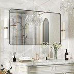 50×30 Black Bathroom Mirror, Rectangular Bathroom Vanity Mirror for Wall with Rounded Corners & Aluminum Alloy Frame, Tempered-Glass, Modern, Farmhouse, Horizontal/Vertical, Entryway, Bedroom