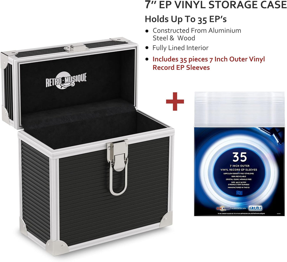 Aluminium 7" Vinyl Record EP Storage Case Holds up to 35 EPs (in PVC Sle...