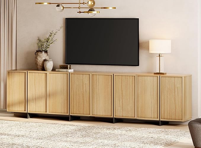 WAMPAT Multifunctional TV Stand for 32-110 Inch TVs, Modern TV Console Entertainment Center with T-Shaped Legs, Media Console Table for Living Room, Bedroom, Oak