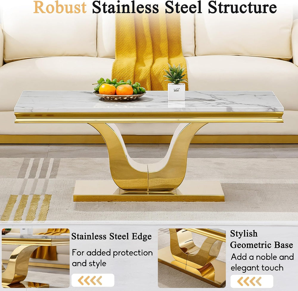 Luxury Marble Coffee Table Set of 2, Modern Coffee Table with Sofa Side Table...